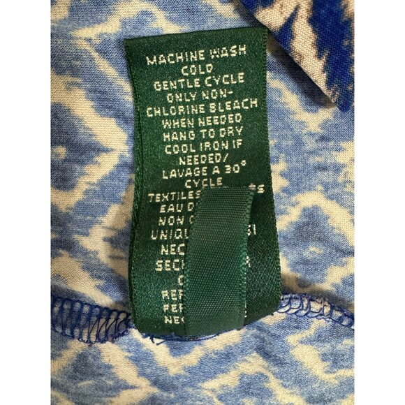 Ralph Lauren Blue Geometric Print Ruched Jersey Dress Size 14 Sheath Stretch - Picture 9 of 9